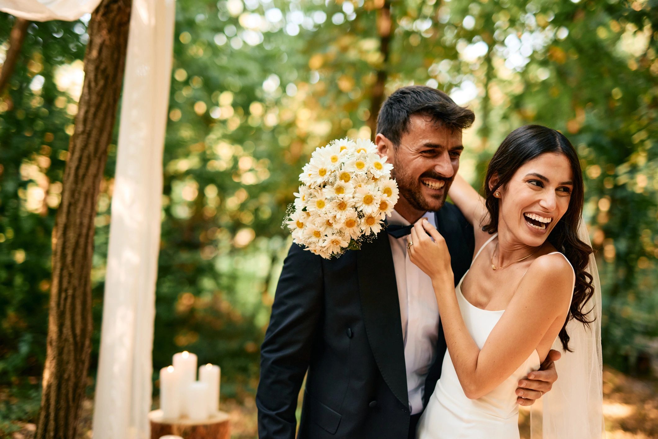 happy couple wedding outdoor